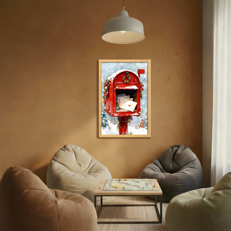 Noël, boîte aux lettres rouge, scène d'hiver enneigée, H 18 po x l 12 po