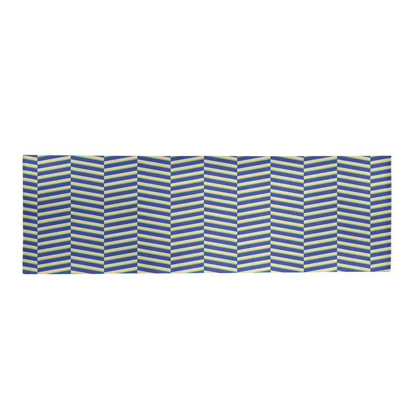 Tapis gris/ivoire/bleu à rayures rompues, Tapis de couloir 2 pi 5 po x 8 pi