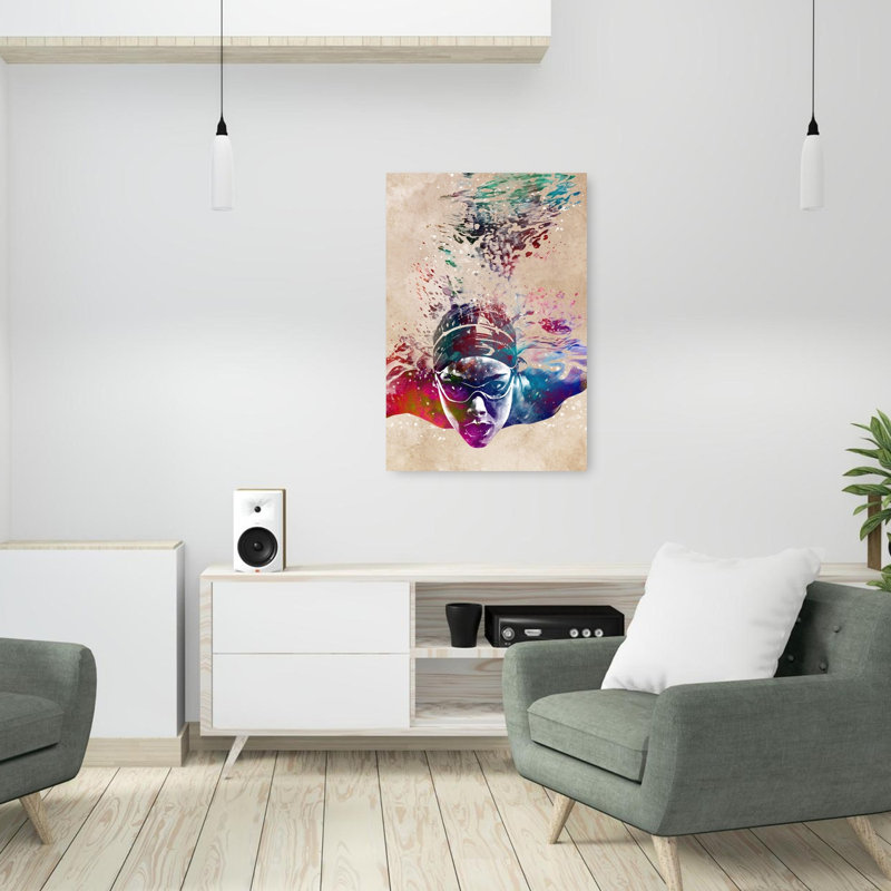 «Vibrant Underwater Swimmer», art mural contemporain, 36" H x 24" W