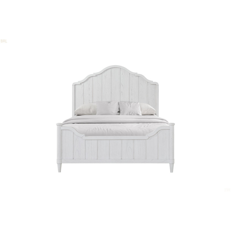 Lit plateforme en bois blanc avec tête de lit festonné, Lit double