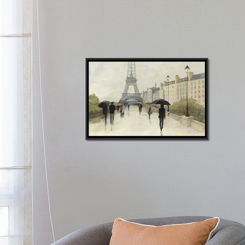 Eiffel in the Rain, reproduction d'art sur toile tendue, H 18 po x l 26 po x P 1,5 po, Toile avec cadre noir, Pas de tapis
