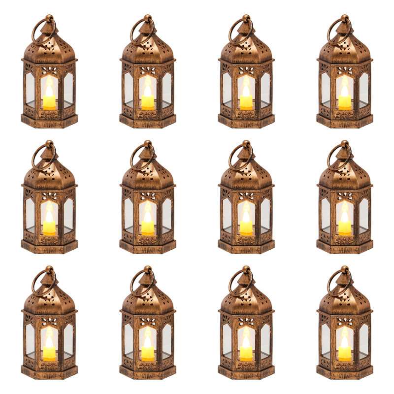 Decorative Candle Lantern, LED Electric Flameless Candle, Plastic LED Holder with Glass, Wall Hanging Indoor Porch Lanterns for Wedding Table Party Farmhouse Indoor Decor, Bronze