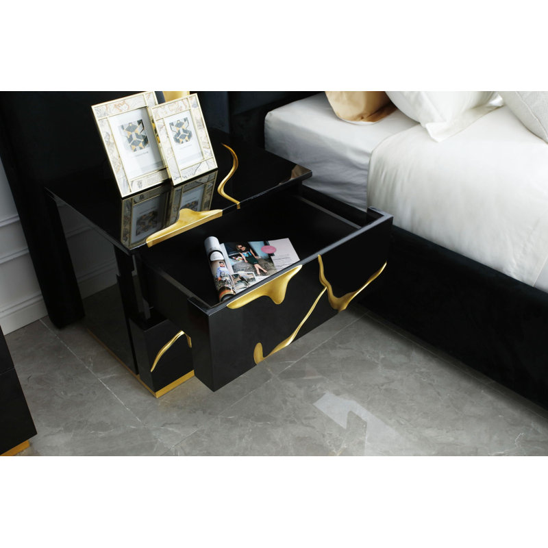 Ensemble de chambre à coucher Velva - Velours noir glamour et doré