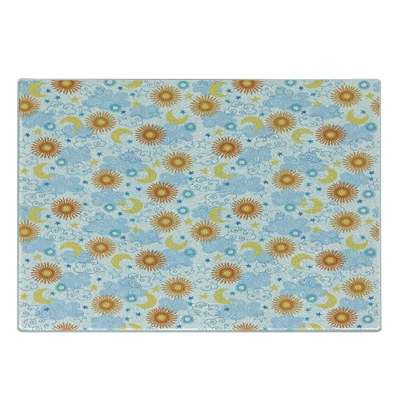 Ambesonne Space Tempered Glass Cutting Board Celestial Elements Tile Multicolor