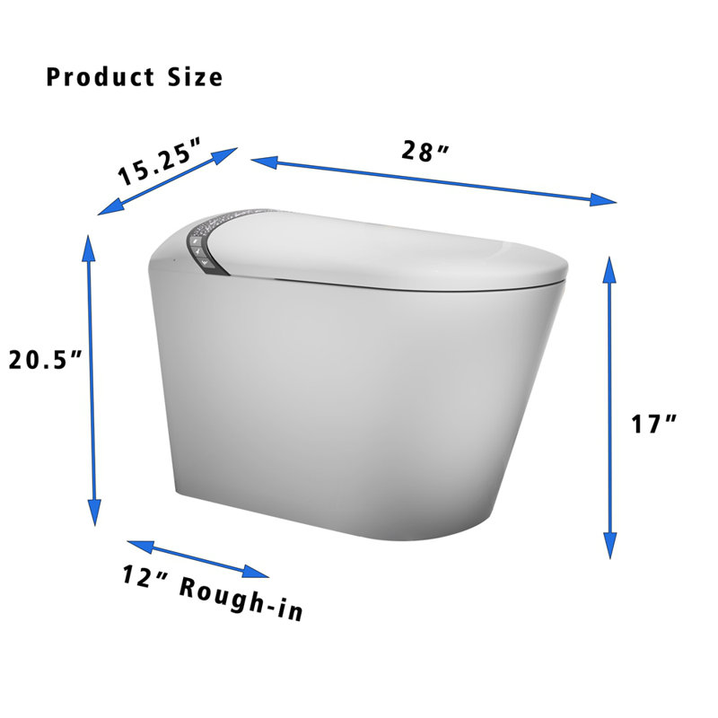 Elongated Smart Toilet with Bidet Built In,Tankless Design For Bathroom, Auto Open/Close Seat, Foot Kick, LED Display,Night Light, Warm Water & Dryer