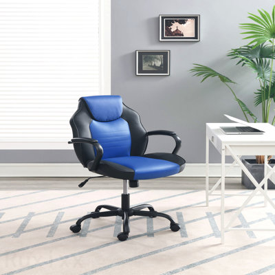 Blue & Black Faux Leather Office Chair, Adjustable Height
