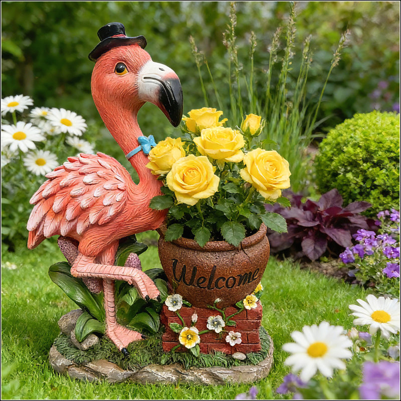 Charmante jardinière en forme de flamant rose, statue de jardin unique pour une utilisation intérieure et extérieure, durable et décorative
