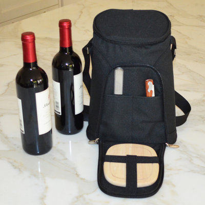 University Mountaineers Stylish 2 Bottle Insulated Wine Tote Bag With Cheese Board, Knife And Corkscrew