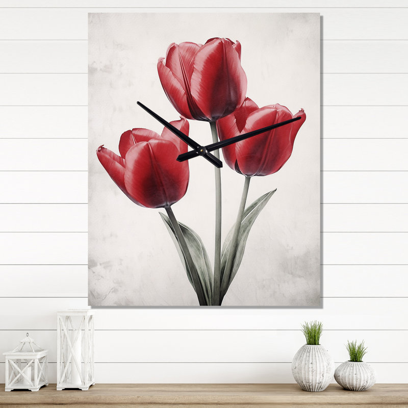 Tulipe Dreams I - Horloge murale florale surdimensionnée, Médium