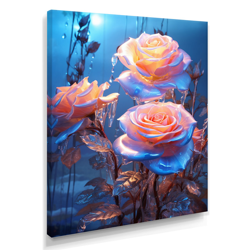 «Magical Pink Nocturnal Magic - Roses», reproduction d'art murale, H 32 po x l 24 po x P 1 po, Toile tendue