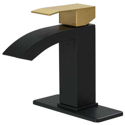 Waterfall Single Hole Single-Handle Low-Arc Bathroom Sink Faucet With Pop-Up Drain Assembly In Matte Black