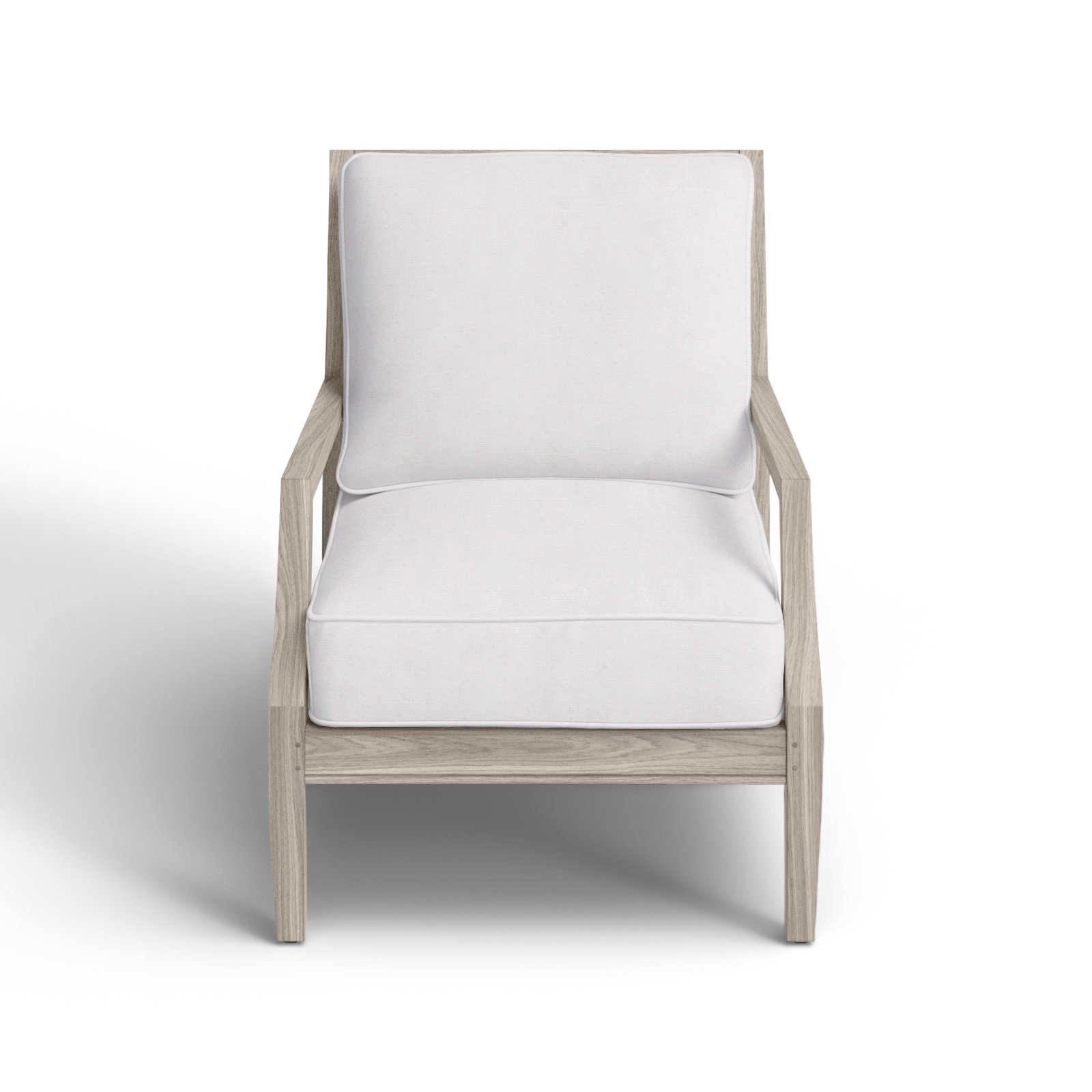 Haley Sunbrella® Patio Lounge Chair, Welt + Standard fill, Snow Sunbrella® Linen, Oyster Teak