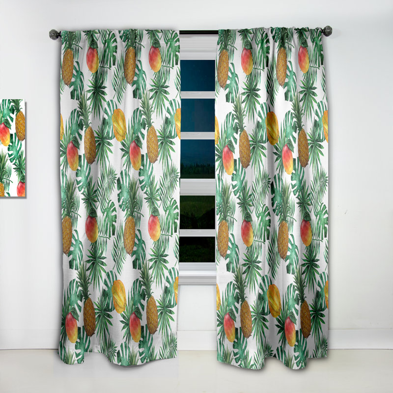 Rideau simple occultant avec ananas, mangue, carambole et feuilles - Nature, L 52 po x L 63 po