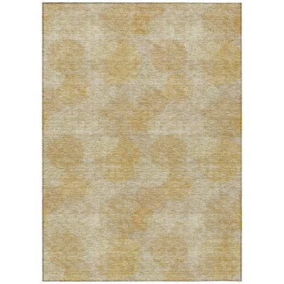 10' X 14' Gold Polka Dot Washable Indoor Outdoor Area Rug