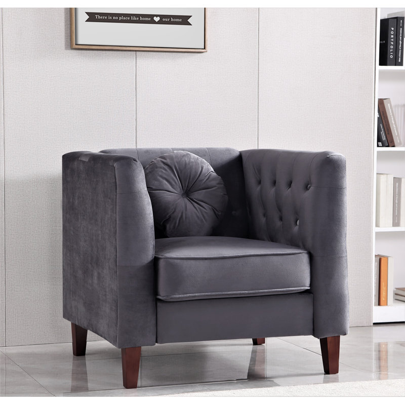 Fauteuil en velours l 35 po Druci, Velours gris