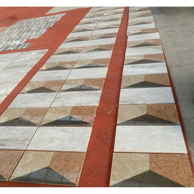 Carreau de marbre naturel de 12 po x 24 po - blanc doré, rouge, gris, gris