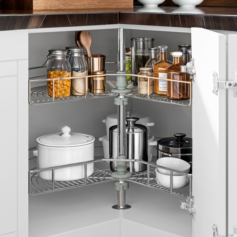  Organisateur d'angle à 2 niveaux tournant à 270 ° avec tablettes chromées réglables pour le rangement de la cuisine, 31.9"