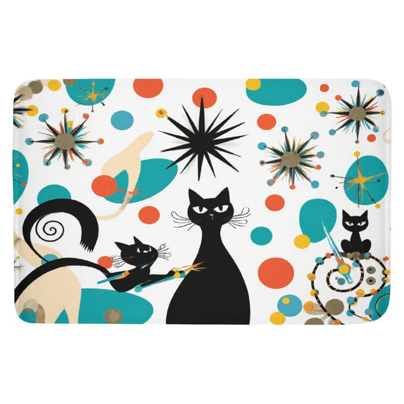 Black Cat & Star Pattern Bath Rug, 16 X 24