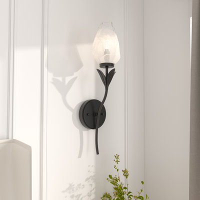 Hurltn 1-Light Dimmable Wallchiere with Frosted Geometric Glass Shade Wall Sconce