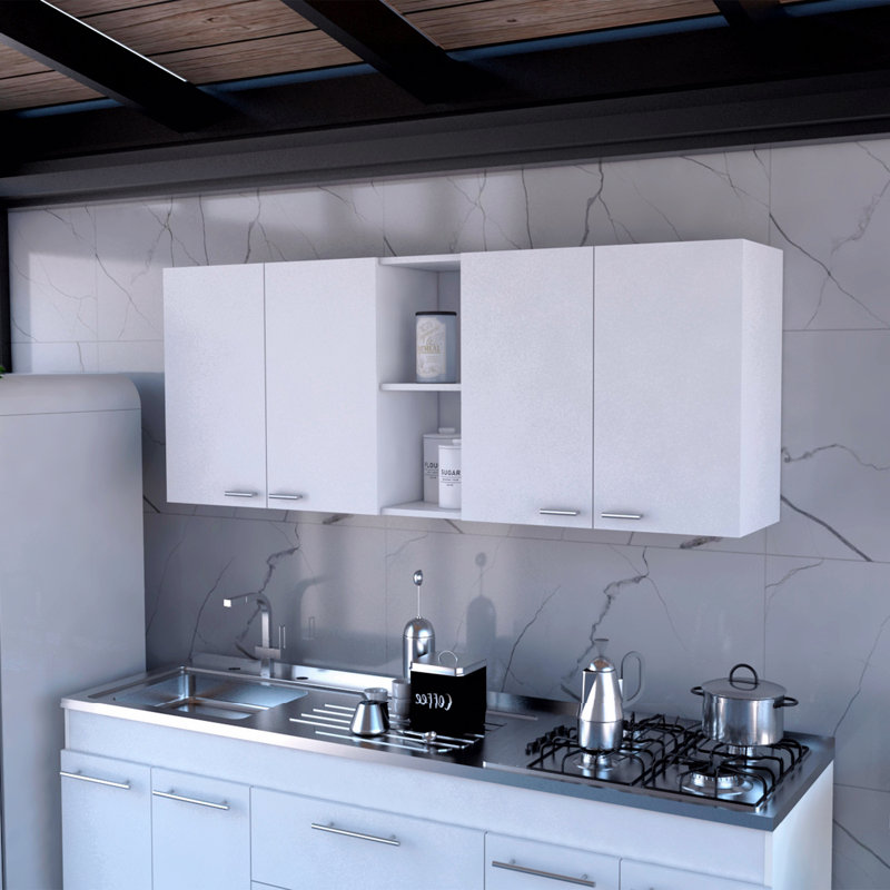59-Inch Four Swing Doors Wall Cabinet, White