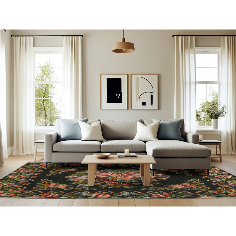 Floral Indoor Rug, Rectangle 6' x 9'