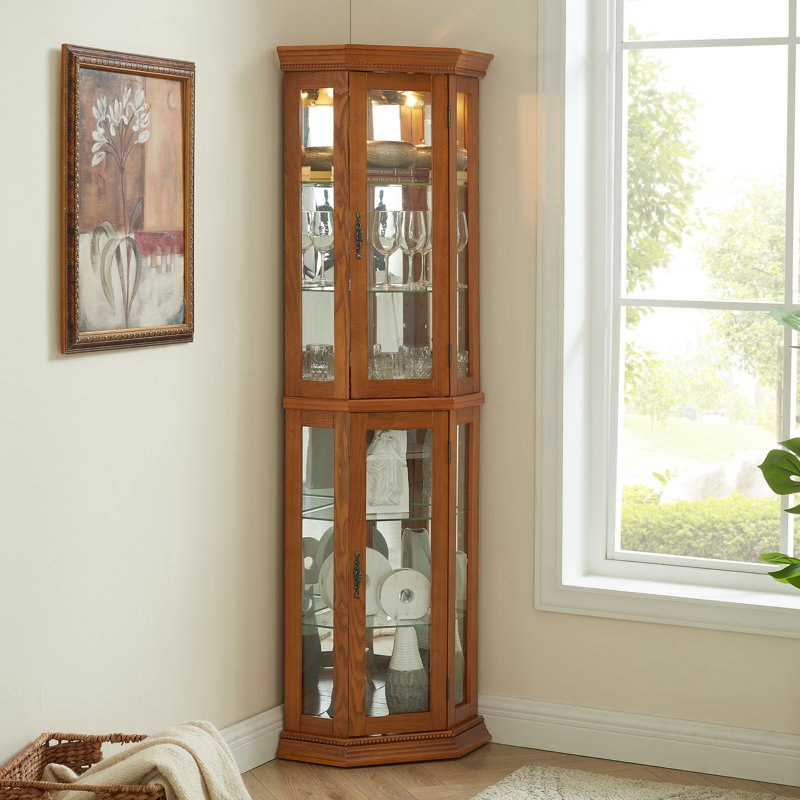 Vitrine d'angle vitrée avec vitrine d'angle, Oak