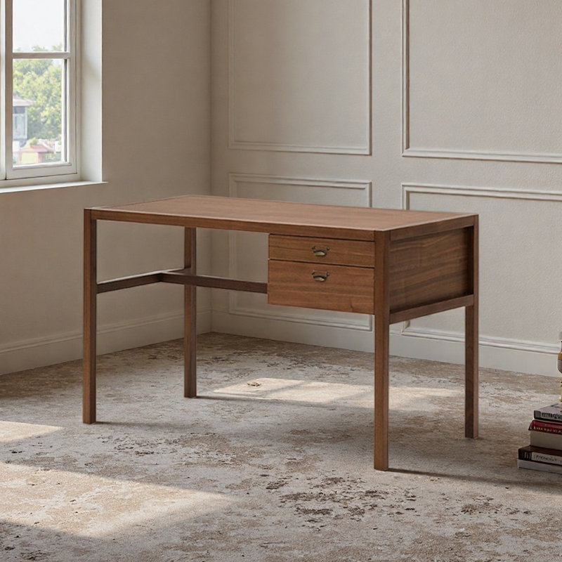 Bureau en bois massif avec tiroir de rangement pour bureau, Noyer, H 29,53 po x l 47,24 po x P 21,65 po