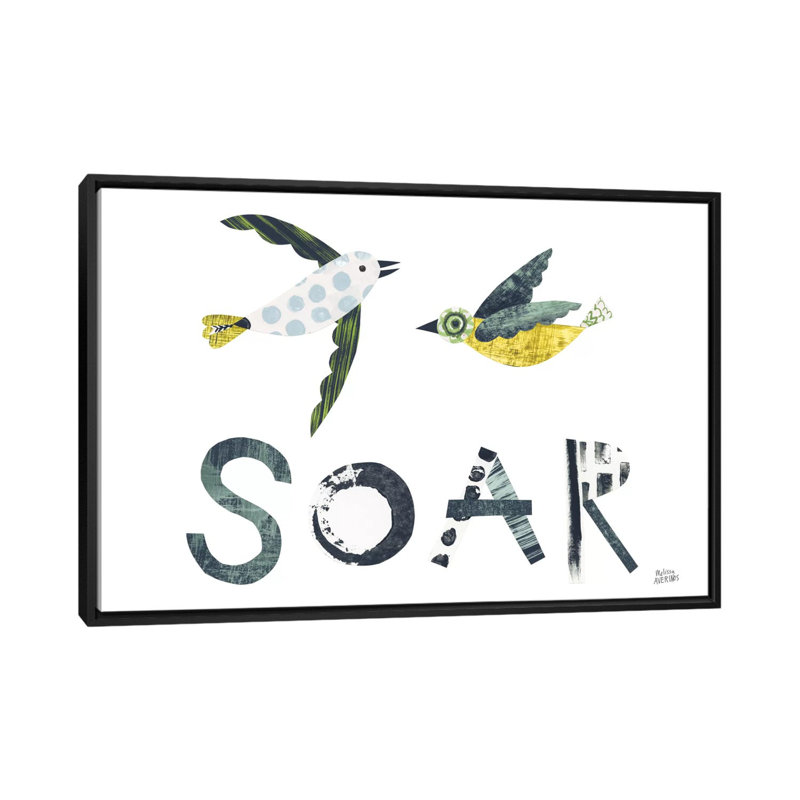 « oiseau words iv », art sur toile, Toile avec cadre noir, Pas de tapis, H 32 po x l 48 po x P 1,5 po