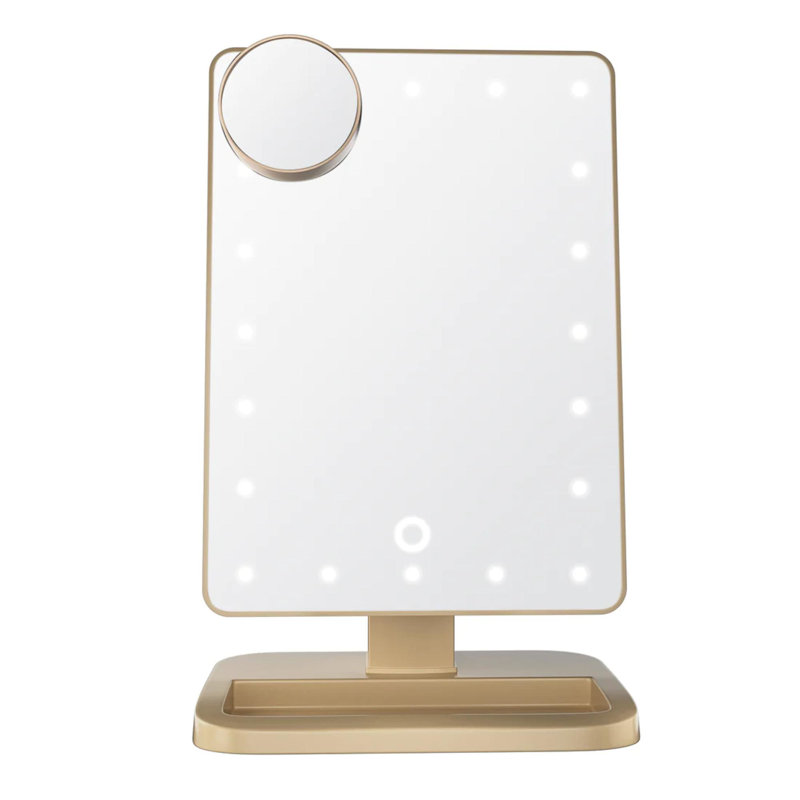 Miroir de maquillage tactile à DEL à intensité variable avec miroir sans fil Bluetooth, Or brossé