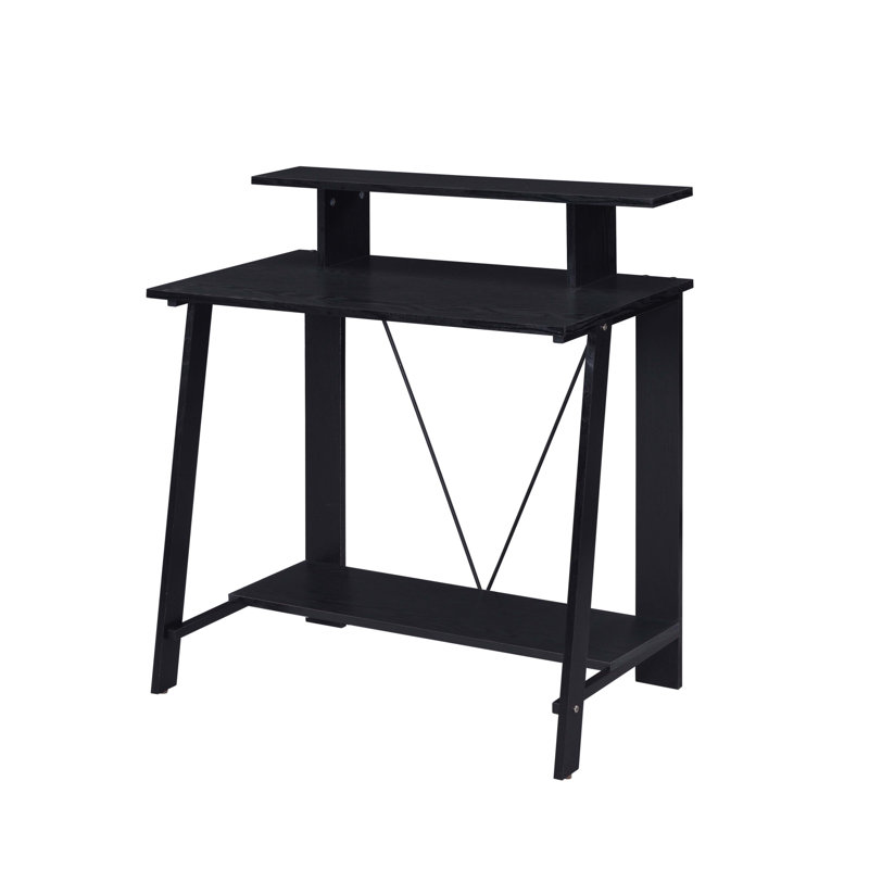 Black Writing Desk With Upper Shelf, Black