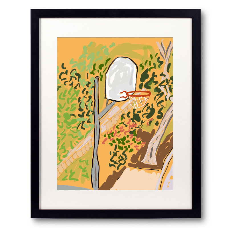 Hoops par Deborah Blum - Peinture, Papier avec cadre noir, 30" H x 24" W