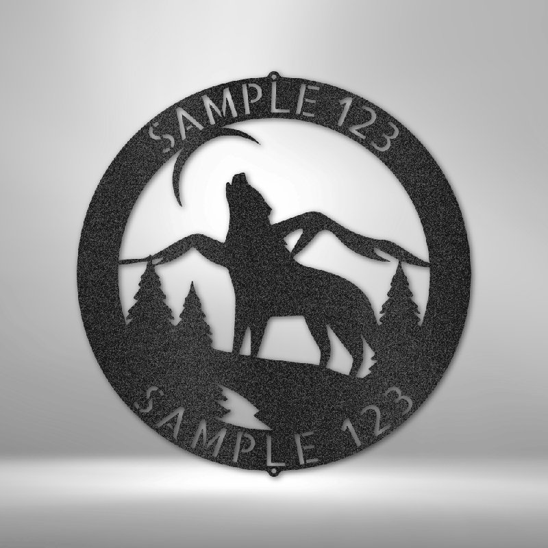 Décoration murale en acier personnalisable avec monogramme de loup, H 28,75 po x l 29,5 po x P 0,5 po, Noir