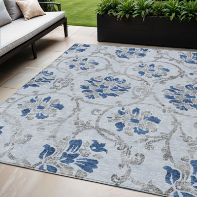 Tapis d'intérieur lavable à motif floral gris 5 pi x 8 pi