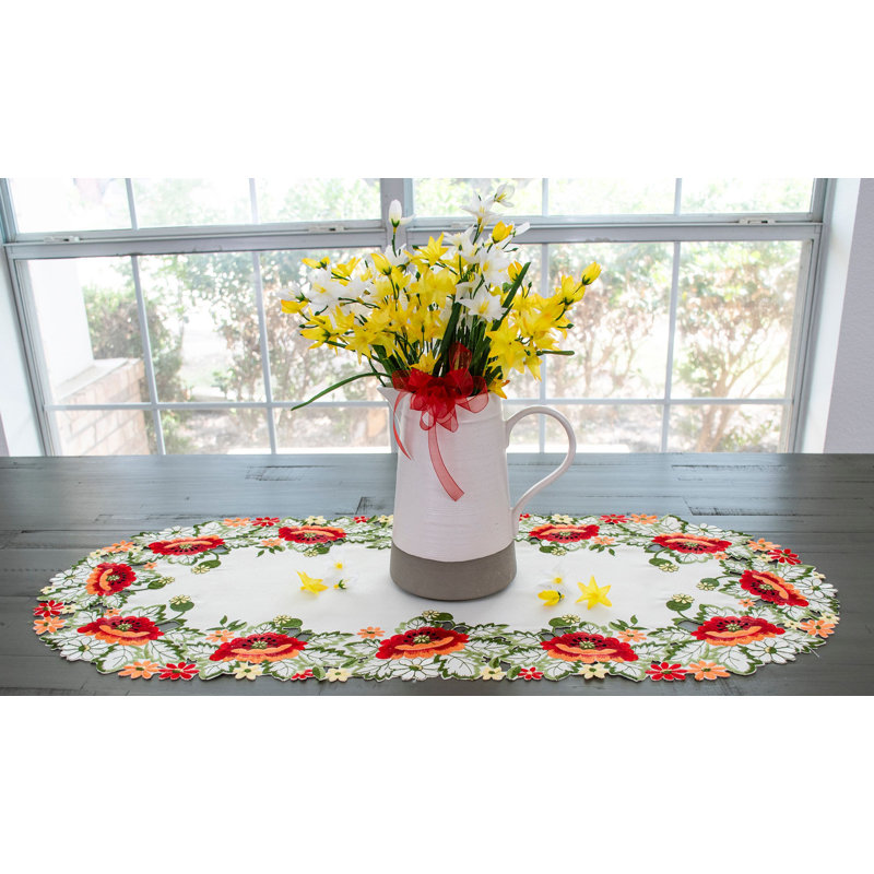 Naber Red Poppy on Ivory Table Runner, 34" x 15"