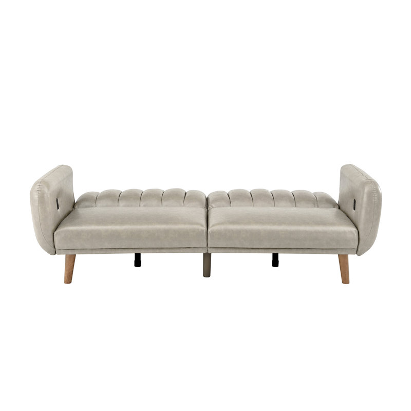 Canapé-lit capitonné en microfibre Fosnavag, Gris clair