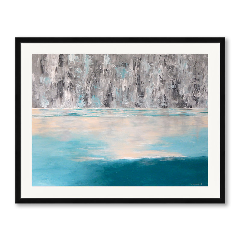 Lagon bleu par Lisa Daniels, Papier avec cadre noir, H 25,25 po x l 31,25 po