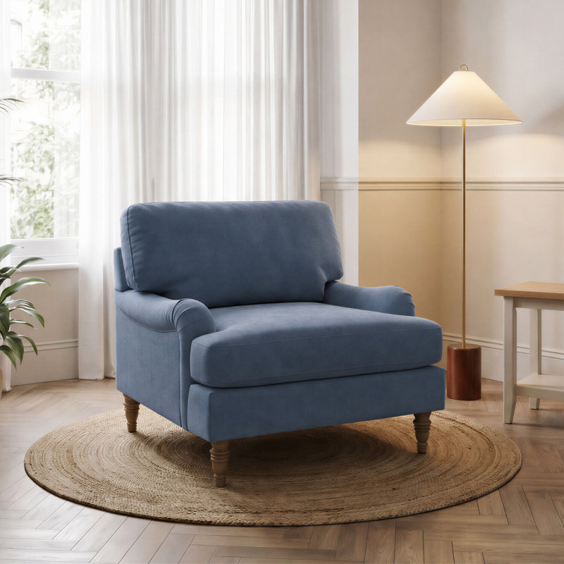 Bernard Upholstered Chenille Armchair, Blue Chenille