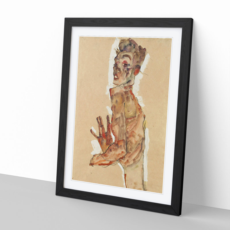 Self-Portrait Vol.3 by Egon Schiele - Picture Frame Painting, 36cm H x 27cm W x 2cm D, Black Framed