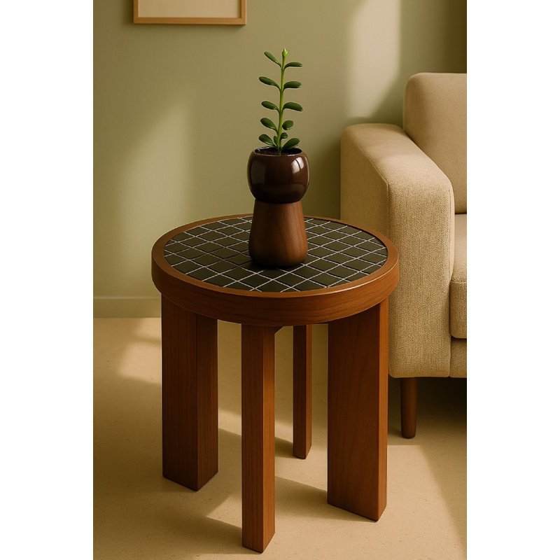 Side Table Acacia Wood & Tile