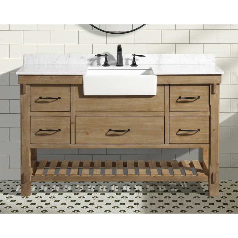Marina 55'' Weathered Fir Single Vanity with White Porcelain Sink and Marble Top
