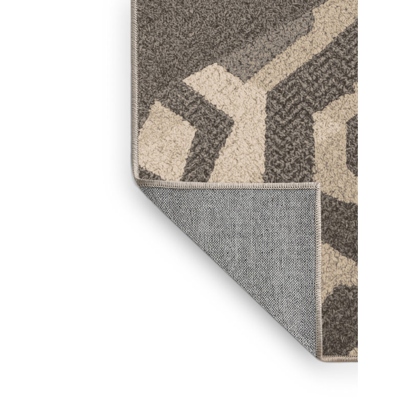 Machine Washable Wynsum Global Inspired Moroccan Rug in Gray – Beige Binding, 8' Round