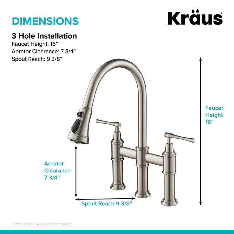 KRAUS Allyn Transitional Bridge Kitchen Faucet with Pull-Down Sprayhead, Spot Free Stainless Steel