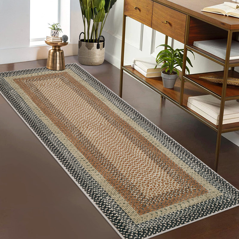 Machine Washable Rug for Living Room Braided Print Non-Slip Area Rug Stain Resistant Carpet for Dining Room Bedroom Nursery Office