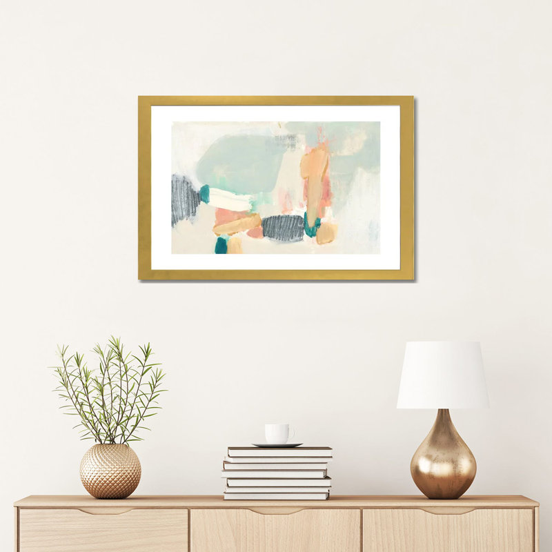 Reproduction d’art « confetti Shapes II » par Jennifer Goldberger, H 16 po x l 24 po x P 1 po, Papier encadré doré