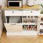 Porte-poubelle de cuisine moderne blanc avec 2 tiroirs, tablettes et porte inclinable
