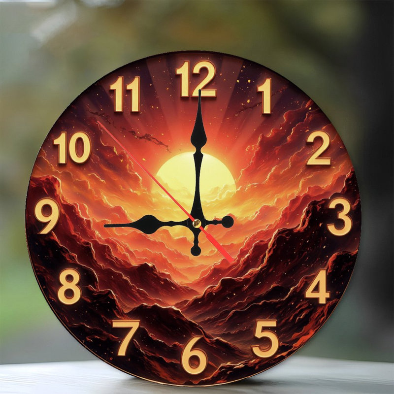 Horloge avec coucher de soleil féroce