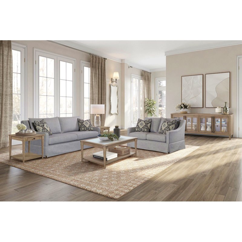 Causeuse avec jupe, coussins réversibles et 2 coussins