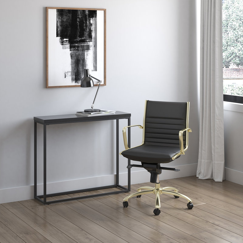 Naida Faux Leather Swivel Task Chair, Yes, Black Faux Leather/Gold base