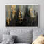 «Moody Gold Abstract City Buildings Modern Contemporary Bed Art», reproduction d'art sur toile encadrée-107907857-107907863