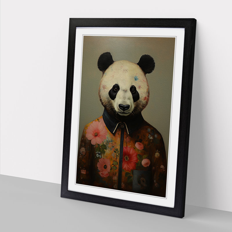 Panda Modern - Single Picture Frame Print on Wood, Black Framed, 64cm H x 46cm W